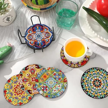 EWJRNSF 10 PCS Mandala Diamond Art Coasters Kit with Holder for Adults - Image 5