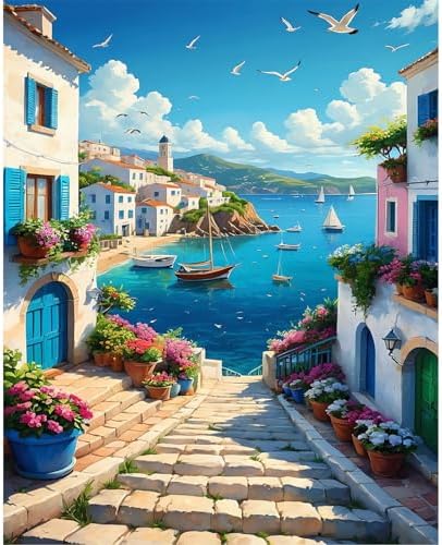 HITIRECOVI Seaview Town Paint by Number Adult,Canvas Paint by Numbers for Adults Seaside,DIY Acrylic Oil Paint by Number for Adults for Home Decor Gift 16x20 Inch by Unknown
