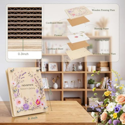 Novamira Wooden Flower Press Kit, Complete Pressed Flower Craft Supplies - Image 7