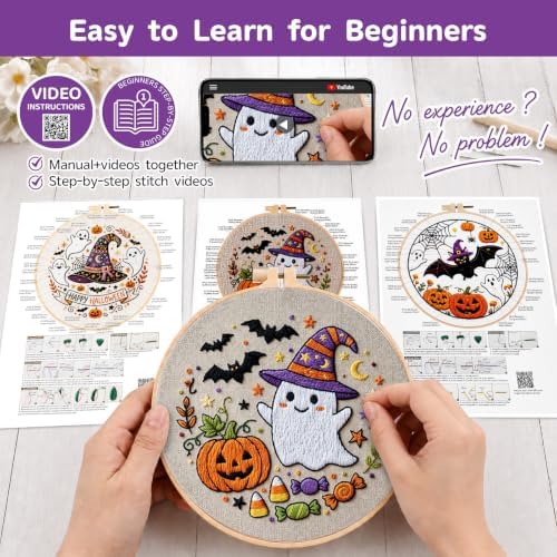 Halloween Embroidery Kit for Beginners with Pumpkin Ghost Patterns&Guide - Image 3
