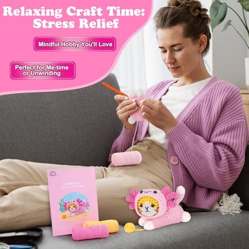 Crochet Kit for Beginners, Cat Dress in Axolotl Crochet Kit, Complete Crochet Animal Kit with Step-by-Step Video Tutorials, Easy Knitting Kit for Adults, DIY Cat Craft Kit for Galentines Gifts - Image 5