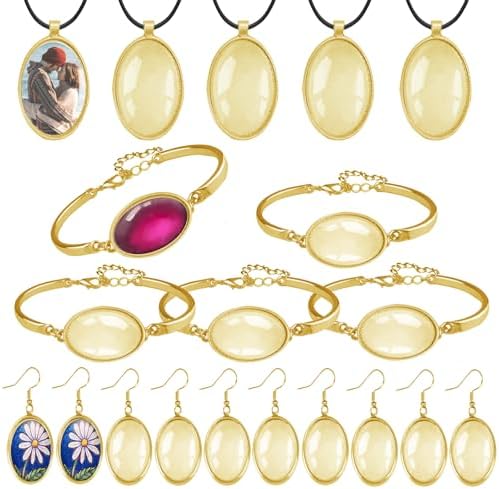J6QIHANG Pendant Trays Set with Glass Cabochon for Jewelry Making, Oval by Unknown