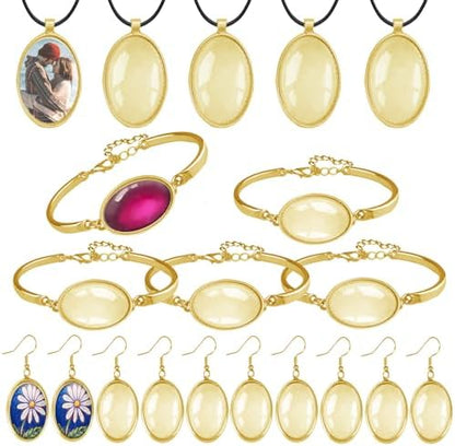 J6QIHANG Pendant Trays Set with Glass Cabochon for Jewelry Making, Oval by Unknown