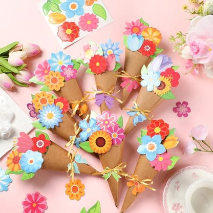 Motipuns 48 Set Spring Bouquet Flower Craft Kit Mother's Day DIY Flower Bow Paper Crafts Colorful Bouquets Make Your Own Teacher Appreciation Gifts for Spring Handmade Project Home Activities - Image 2