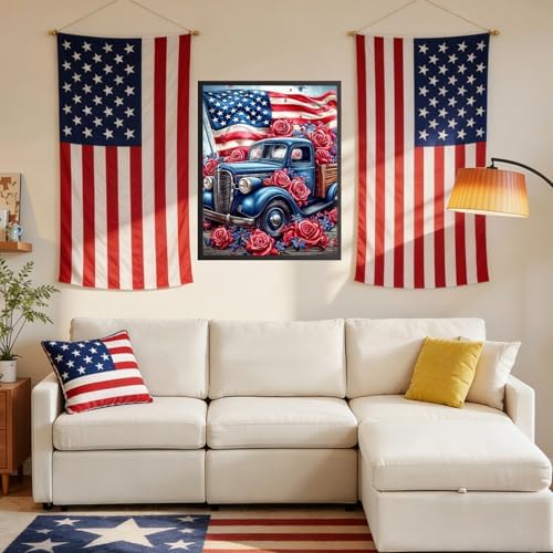 RICUVED Truck Paint by Numbers for Adults, Independence Day Paint by Numbers Kit for Adults Beginners, Flowers DIY Acrylic Flag Oil Painting on Canvas Easy for Gift Home Wall Decor 16x20 Inch - Image 3