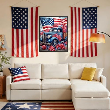 RICUVED Truck Paint by Numbers for Adults, Independence Day Paint by Numbers Kit for Adults Beginners, Flowers DIY Acrylic Flag Oil Painting on Canvas Easy for Gift Home Wall Decor 16x20 Inch - Image 3