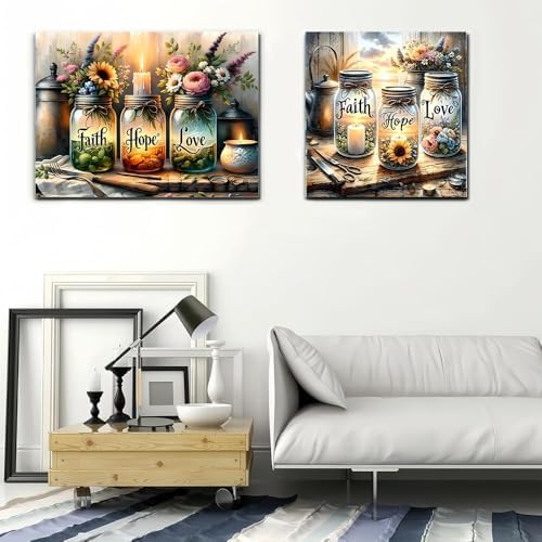 NEGEKFKX 2 Pack Faith,Hope,Love Paint by Numbers Kit for Adults Beginner with Framed,Easy Adult Paint by Number Kits on Canvas DIY Painting for Beginners Art by Numbers for Home Wall Decor 10x12 Inch - Image 2