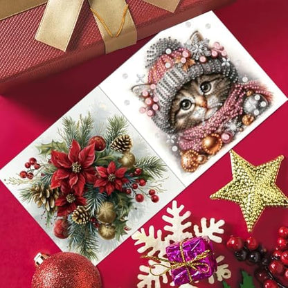 jinglinhh 6pcs Christmas Cat Snowflakes Diamond Art Painting Greeting Cards with Envelopes, DIY Card Making Kits for Adults, Diamond Art Postcards Christmas Cards Craft Gifts - Image 5