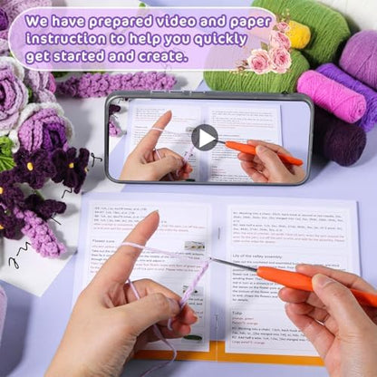Iuuidu Crochet Kit for Beginners, Flower Bouquet Crochet Kit Rose Purple - Image 3