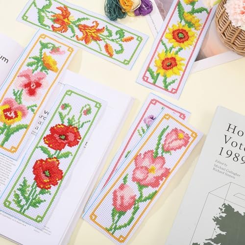 ORIGACH 6 Set Flowers Cross Stitch Bookmark Kit for Beginner - Image 5