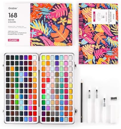Grabie Set of 168 Color Watercolor Paint Set with Brush Pens by Grabie