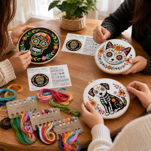 Nuberlic 3 Pack Sugar Skull Embroidery Kit for Beginners, Day of the Dead - Image 3