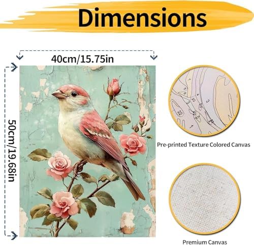 pchmcu Bird Flower Paint by Numbers Kits for Adults,Rose Paint by Number for Adults Beginner, Paint by Numbers Kits on Canvas Without Frame for Home Wall Decor 16x20inch - Image 4