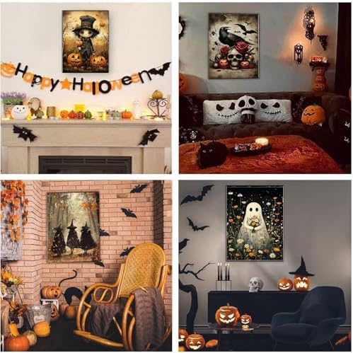 4 Pack Paint by Numbers Kit for Adults - Wooden Easel, Halloween Paint by Numbers with Frame, Halloween Adult Painting by Number Kits on Canvas, Easy Oil Painting Arts Gift Wall Decor 8x12inch - Image 7