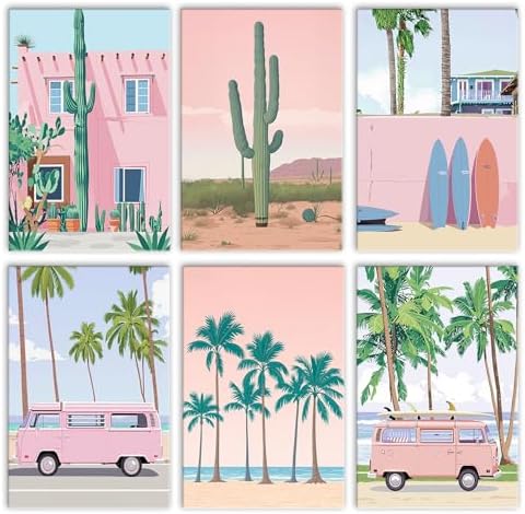 Tucocoo Scenery Paint by Numbers Kit for Adults, Pink 6 Pack Adults' Paint-by-Number Kits for Beginner Acrylic On Canvas Landscape DIY Oil Painting Kit for Gift Home Wall Decor 8x12 Inch (Frameless) by Tucocoo