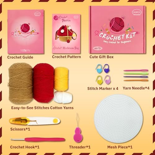 SGIBYN Crochet Kit for Beginners with Video - Mushroom Crossbody Purse Bag - Image 2