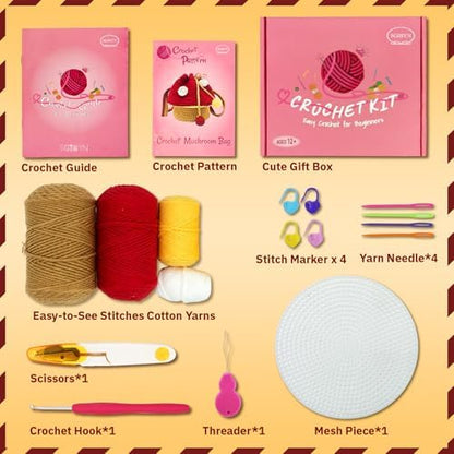 SGIBYN Crochet Kit for Beginners with Video - Mushroom Crossbody Purse Bag - Image 2