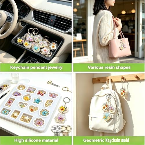 TZIFQO Keychain Resin Molds Silicone with Hole,16 Cavities UV Resin Jewelry Pendant Mold for DIY Epoxy Resin Molds for Keychain Pendant Jewelry Making - Image 4