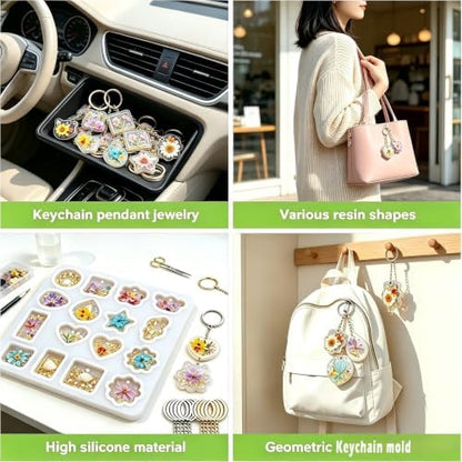 TZIFQO Keychain Resin Molds Silicone with Hole,16 Cavities UV Resin Jewelry Pendant Mold for DIY Epoxy Resin Molds for Keychain Pendant Jewelry Making - Image 4