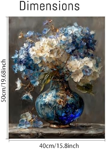 pchmcu Hydrangea in Glass Vase Paint by Numbers Kits for Adults,Blue and White Flowers Paint by Number for Adults Beginner, Paint by Numbers Kits on Canvas Frameless for Home Wall Decor 16x20inch - Image 5