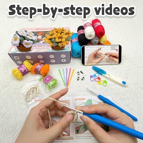 Crochet Kit for Beginners, Learn Crochet Flower Coaster Kit, Include Video Tutorial & Manual, Easy Knitting Yarn for Adult Amigurumi, DIY Holiday Birthday Gift Idea(Sunflower & Daisy) - Image 5