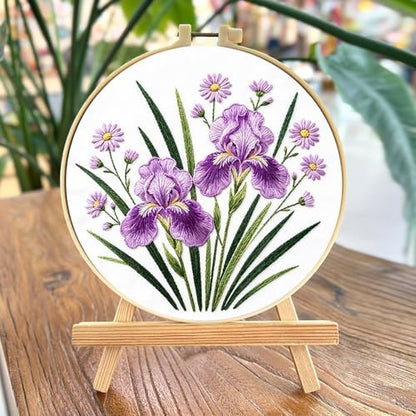FRANDEK DIY Iris Stamped Embroidery Kit with Hoop for Adults - Image 2