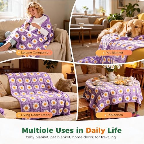 HHSarioneiro Crochet Blanket Kit for Beginners, Easy Granny Square Crochet Kit for Adults,with Step-by-Step Instructions and Clear Videos, Includes Multiple Accessories, Gift for Craft Lovers (Purple) - Image 5
