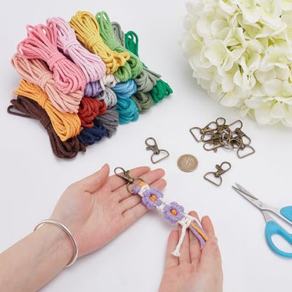 16Pcs Colorful Daisy Keychain Making Kit with Instruction, Adult Boho Macrame Cord Keychain DIY Craft Supplies Kits for Beginners, Elegant Daisy Keychains Decoration for Phone, Car, Key - Image 4