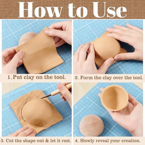 ZENFUN 8 Pcs 8 Sizes Half Round Pottery Tools Set, Wooden Ceramic Top Tool Clay Tools for Making Pottery Bowls and Plates, Wooden Split Balls Half-Round for DIY Crafts - Image 3