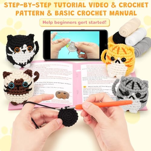 Fortuning's JDS Crochet Kit for Beginners, 4-Pack Adorable Cat Crochet Kits - Image 2
