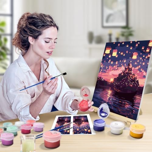 JOOZ Paint by Numbers Kit for Adults with Frame, Castle Paint by Number with Easel, DIY Sunset Boat Easy Paint by Numbers Landscape for Home Wall Decor 8 x 12 Inch - Image 4