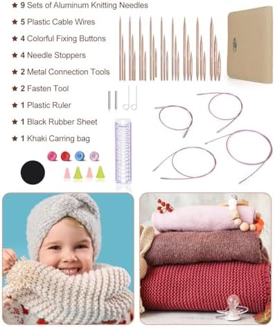 Aeelike Interchangeable Knitting Needles Set for DIY Crafts, Rose Gold - Image 3