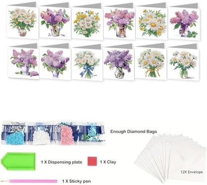 jinglinhh 12pcs Diamond Art Painting Lavender Daisy Flower Bouquet Greeting Cards with Envelopes, DIY Card Making Kits for Adults, Diamond Art Postcards Christmas Cards Craft Gifts - Image 3