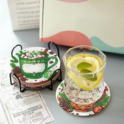8 Pcs Christmas Coffee Diamond Painting Coasters Kits with Holder, DIY Christmas Diamond Art Coaster Kits for Adults, Paint with Diamonds Coasters Craft Supplies for Holiday Home Decor - Image 5