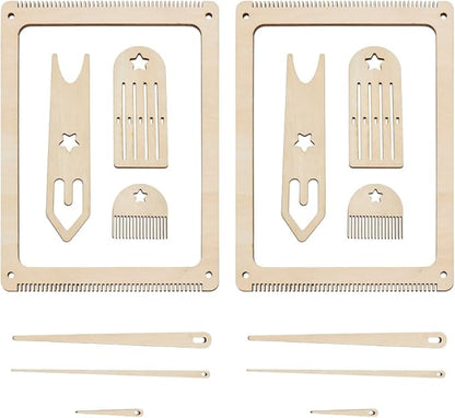 BEUNITONE 7 Pcs Wood Weaving Loom Kits for Beginners Weaving Loom Frame with Tools Bookmark Loom with Weaving Comb and Crochet Needle Knitting Crafts Loom for Adults Weaving Lovers DIY 2 Sets