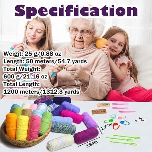 Lewhoo Crochet Kits for Beginner, 25g×24 Yarn Bundles - Image 3