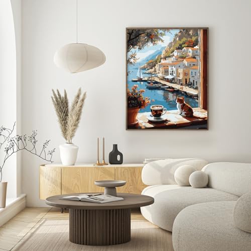 Possoco Paint by Numbers Kit for Adults Beginner Cat, Seaside Landscape Easy Adult Paint by Number Kits on Canvas, DIY Acrylic Number Painting for Adults Teens for Home Decor 16x20 Inch - Image 7