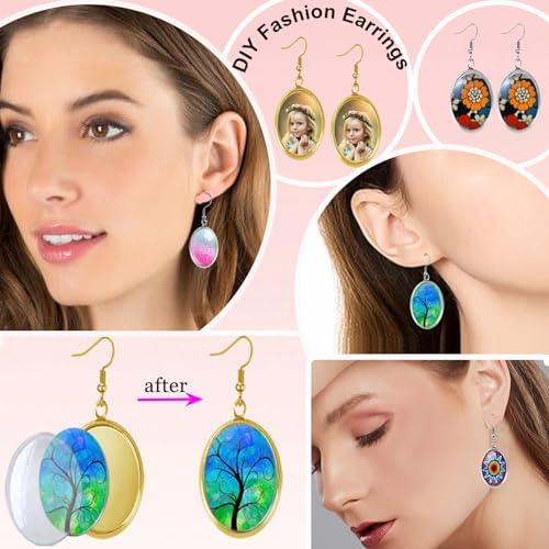 J6QIHANG Pendant Trays Set with Glass Cabochon for Jewelry Making, Oval - Image 4