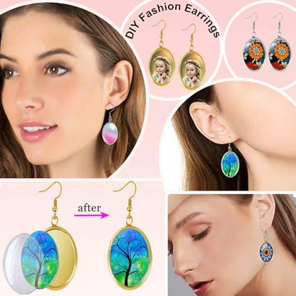 J6QIHANG Pendant Trays Set with Glass Cabochon for Jewelry Making, Oval - Image 4