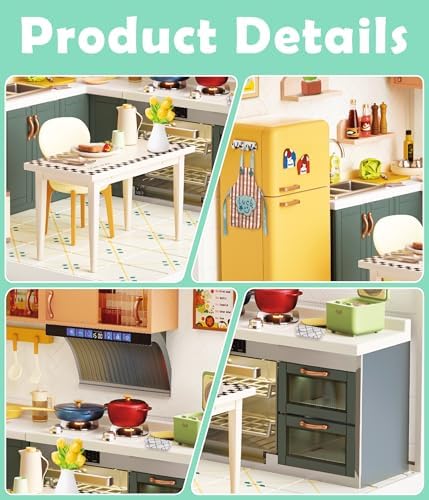 Cozy Modern Kitchen DIY Miniature House Kit for Adults, 3D Dollhouse with LED Light & Dustproof Door, Stackable Connectable Display Case, Creative Gift for Cooking Lovers Teens Women - Image 3