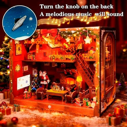 DIY Miniature House, LED Lighting Book Nook Kit Dollhouse Kit,Music Box Dollhouse, 3D Wooden Puzzle with Dust Cover,Gifts for Family, Friends,Christmas(Christmas Carnival) - Image 5
