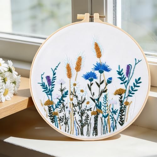 Crafmanoe Flower Embroidery Kits for Beginners Adults, Hand DIY Embroidery Starter Kits, Floral Stamped Cross Stitch Kits for Beginners Adults Craft Kits for Women, Embroidery Hoops, Fabric and Thread - Image 4