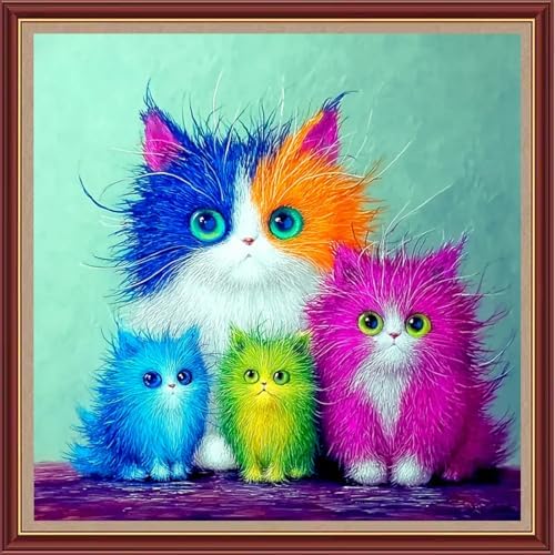 Dooxvey Cross Stitch Kits for Adults Beginners,Full Range of Cross-Stitch Stamped Kits Needlepoint Kits for Beginners Embroidery Kits 11CT Cross Stitch Patterns-Colorful Cat 18x18 inch by DooxveyStampedEmbroideryKit