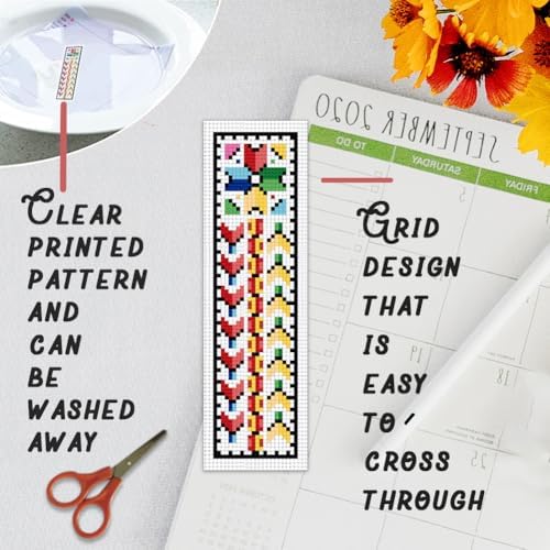BEUNITONE Cross Stitch Bookmark Kits 6 Pcs Traditional Decorative Patterns Counted Cross Stitch Kit Hand Stamped Embroidery Kit for Beginners Floral Fabric Bookmark Making Kit DIY 8''x2.4'' - Image 3