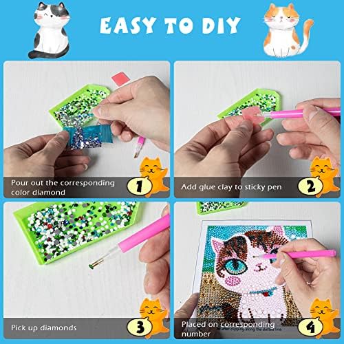 QEUOYSS Diamond Art Kit for Kids with Wooden Frame Art and Crafts for Kids Ages 6-8 -10-12 Easy to DIY Diamond Art for Kid and Adult Beginners Home Wall Decoration (uad-02 cat) - Image 4