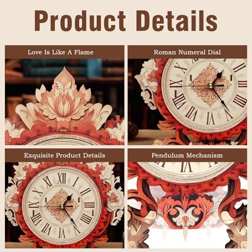 3D Puzzles for Adults Flame Flower Wall Clock Wooden Model DIY Kit Puzzle Clock Birthday Gifts for Men Woman Home Decor Christmas - Image 3