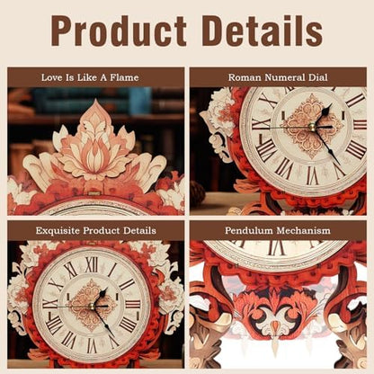 3D Puzzles for Adults Flame Flower Wall Clock Wooden Model DIY Kit Puzzle Clock Birthday Gifts for Men Woman Home Decor Christmas - Image 3