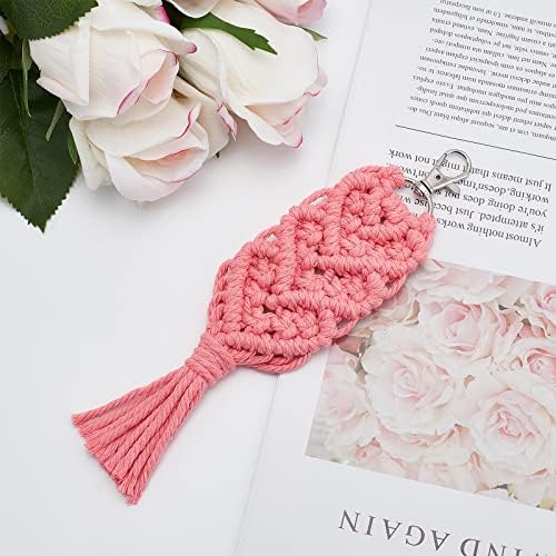 INFUNLY 4 Set Heart Macrame Keychain Kit DIY Kits Mini Boho Keychains Bag Charms Macrame Keychain Bracelet with Tassels for Car Key Purse Phone Instruction Included - Image 4
