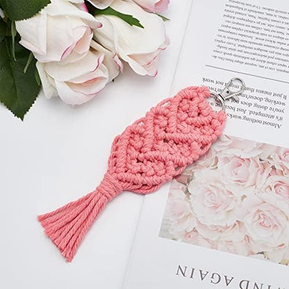 INFUNLY 4 Set Heart Macrame Keychain Kit DIY Kits Mini Boho Keychains Bag Charms Macrame Keychain Bracelet with Tassels for Car Key Purse Phone Instruction Included - Image 4