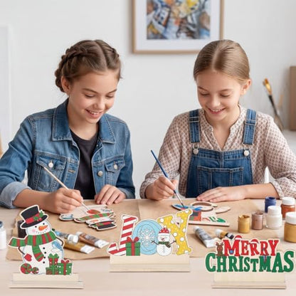 Yuntau 24 Pcs Color Your Own Christmas Table Crafts Decorations Merry Christmas DIY Paint Wooden Table Centerpiece Signs Unfinished Holiday Desktop Decor for Xmas Holiday Party Gifts Favors - Image 5